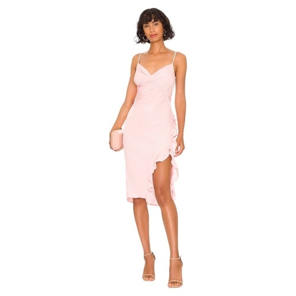 NWT MORE TO COME Natasha Ruffle Midi Dress in Pink - Picture 1 of 8